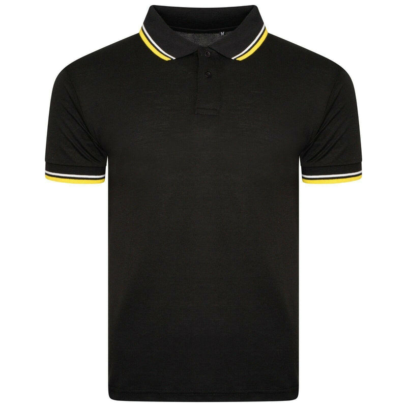 Mens Polo Shirt Top Men Striped Collar & Sleeves Tipping T-Shirt Summer Shirts Casual Gym Wear Pique Tops - Georgio Peviani