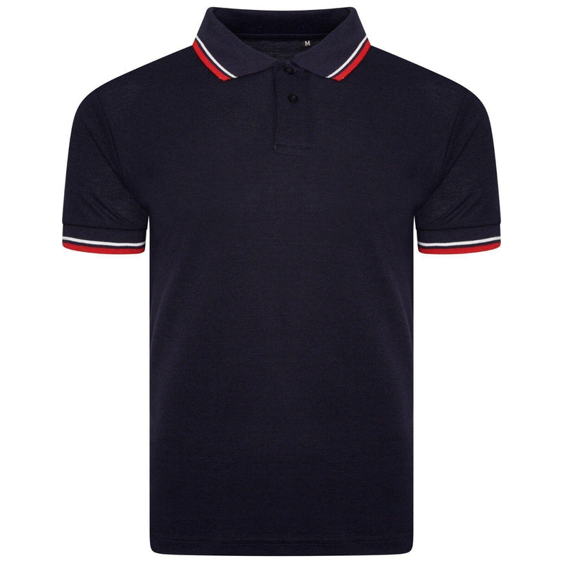 Mens Polo Shirt Top Men Striped Collar & Sleeves Tipping T-Shirt Summer Shirts Casual Gym Wear Pique Tops - Georgio Peviani