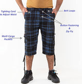 Mens Check Shorts 3/4 Length Casual Classic Fit Summer Shorts Elasticated Waist Cargo Combat Half Pants