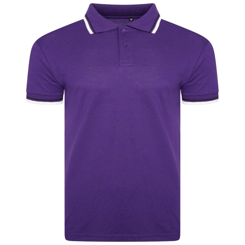 Mens Polo Shirt Top Men Striped Collar & Sleeves Tipping T-Shirt Summer Shirts Casual Gym Wear Pique Tops - Georgio Peviani