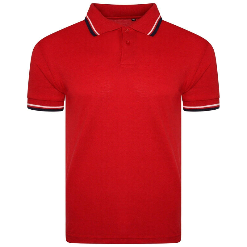 Mens Polo Shirt Top Men Striped Collar & Sleeves Tipping T-Shirt Summer Shirts Casual Gym Wear Pique Tops - Georgio Peviani