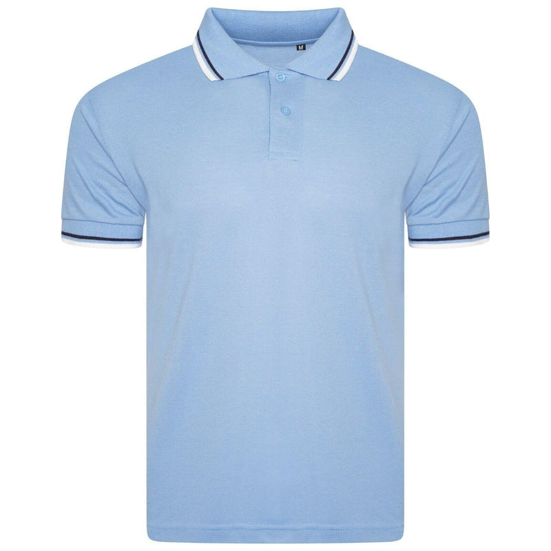 Mens Polo Shirt Top Men Striped Collar & Sleeves Tipping T-Shirt Summer Shirts Casual Gym Wear Pique Tops - Georgio Peviani