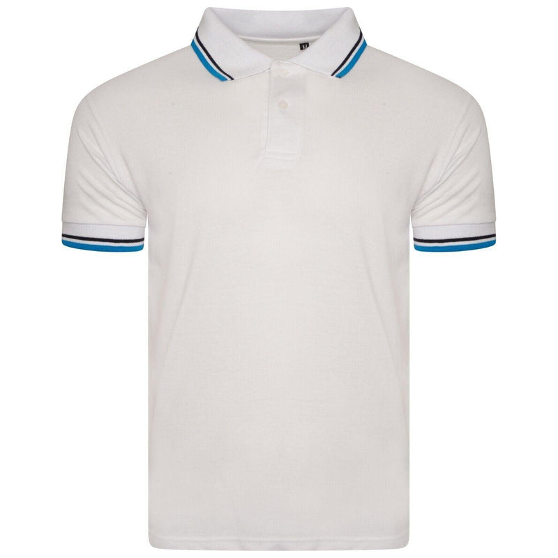 Mens Polo Shirt Top Men Striped Collar & Sleeves Tipping T-Shirt Summer Shirts Casual Gym Wear Pique Tops - Georgio Peviani