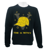 Mens Fleece Jumper V Cap Print Time Is Money Sweater Knitwear Pullover Long Sleeve Jersey Sweatshirt Top S-2XL - Georgio Peviani