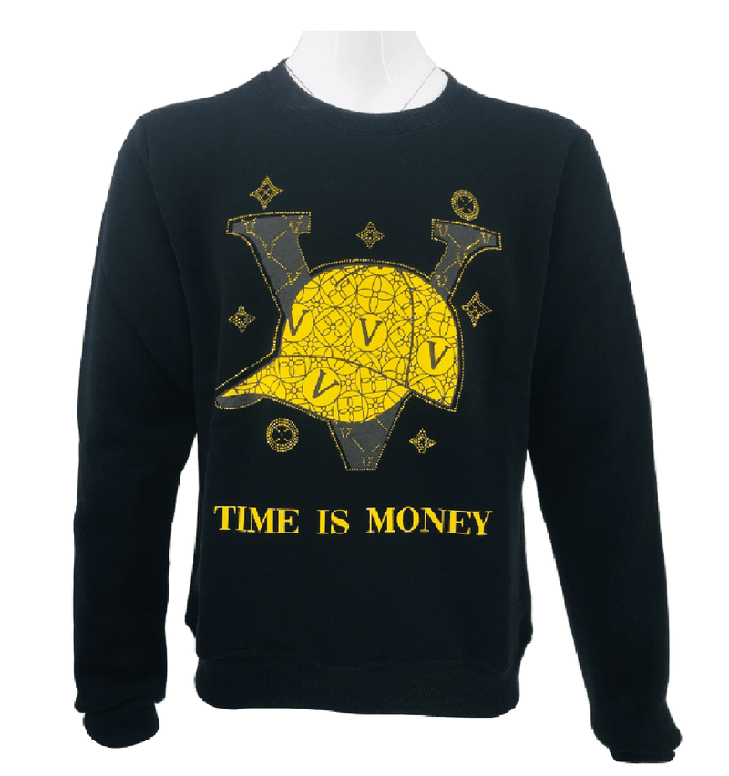 Mens Fleece Jumper V Cap Print Time Is Money Sweater Knitwear Pullover Long Sleeve Jersey Sweatshirt Top S-2XL - Georgio Peviani