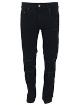 Men's Black Ripped Carrot Fit Jeans Peviani Designer Slim Patchwork Biker Denim Trouser Jeans Pants - Georgio Peviani