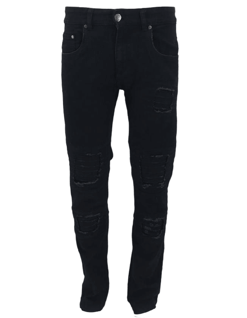 Men's Black Ripped Carrot Fit Jeans Peviani Designer Slim Patchwork Biker Denim Trouser Jeans Pants - Georgio Peviani