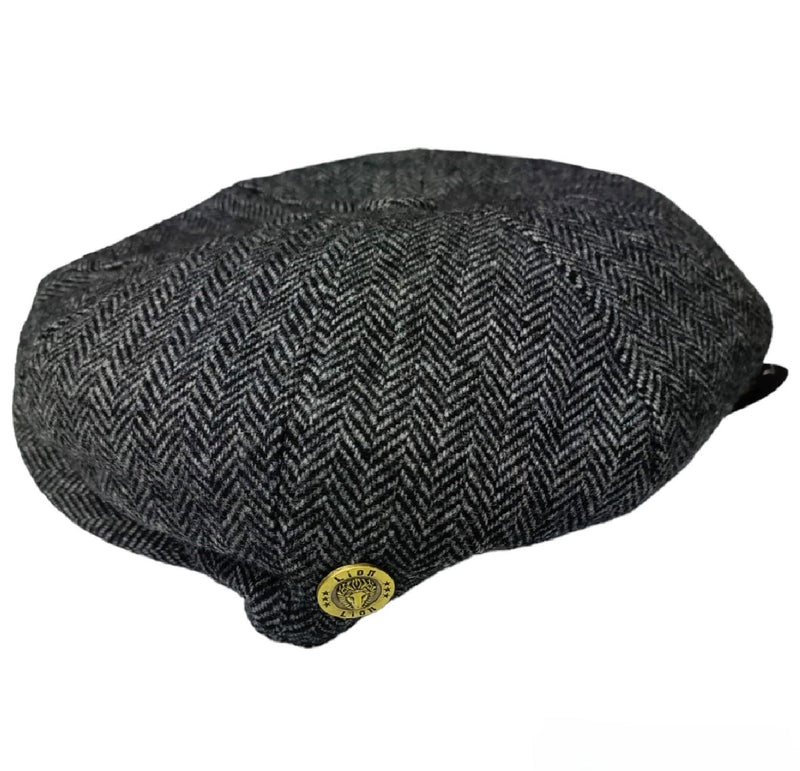 Mens Herringbone Hat 8 Panel Flat Cap Peaky Blinders Newsboy Tweed Baker Boy Gatsby 100% Wool Hat - Georgio Peviani