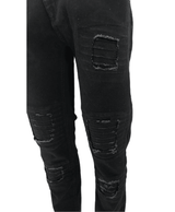 Men's Black Ripped Carrot Fit Jeans Peviani Designer Slim Patchwork Biker Denim Trouser Jeans Pants - Georgio Peviani