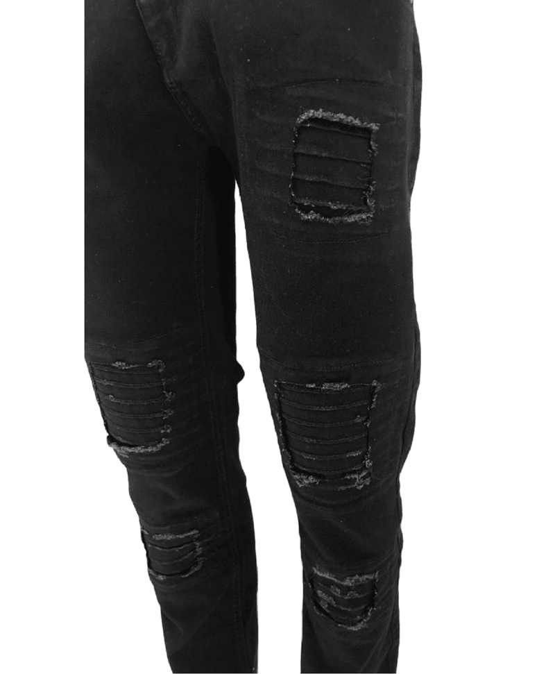 Men's Black Ripped Carrot Fit Jeans Peviani Designer Slim Patchwork Biker Denim Trouser Jeans Pants - Georgio Peviani