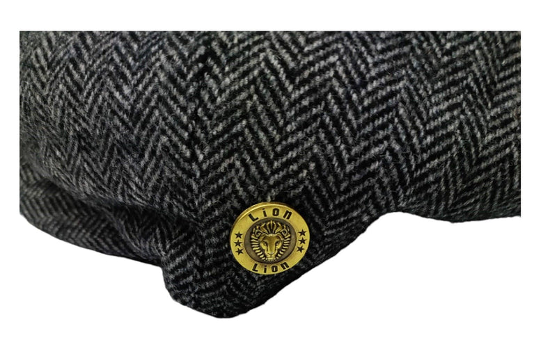 Mens Herringbone Hat 8 Panel Flat Cap Peaky Blinders Newsboy Tweed Baker Boy Gatsby 100% Wool Hat - Georgio Peviani