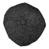 Mens Herringbone Hat 8 Panel Flat Cap Peaky Blinders Newsboy Tweed Baker Boy Gatsby 100% Wool Hat - Georgio Peviani