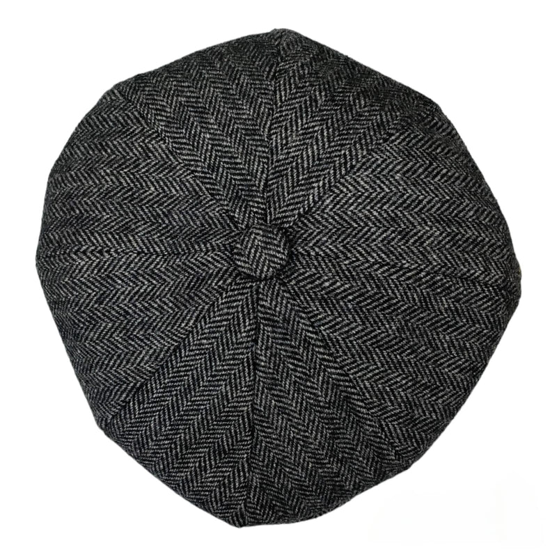 Mens Herringbone Hat 8 Panel Flat Cap Peaky Blinders Newsboy Tweed Baker Boy Gatsby 100% Wool Hat - Georgio Peviani