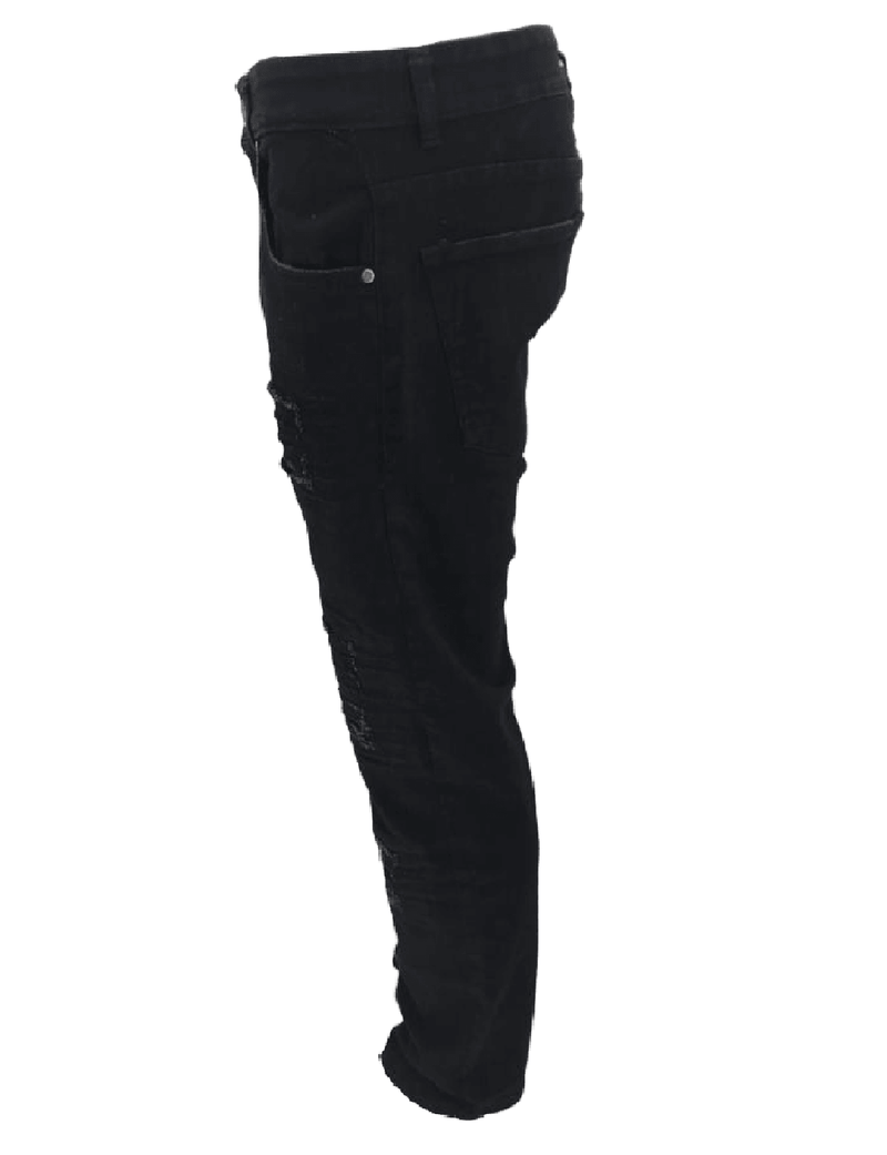 Men's Black Ripped Carrot Fit Jeans Peviani Designer Slim Patchwork Biker Denim Trouser Jeans Pants - Georgio Peviani