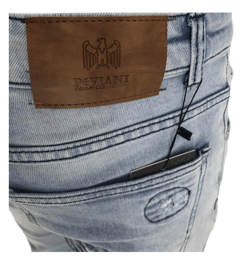 Men's Ripped Jeans Light Blue Men Peviani Carrot Fit Jean Designer Slim Patchwork Biker Denim Trouser Jeans Pants - Georgio Peviani