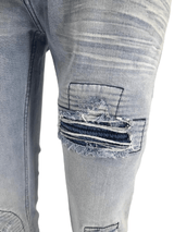 Men's Ripped Jeans Light Blue Men Peviani Carrot Fit Jean Designer Slim Patchwork Biker Denim Trouser Jeans Pants - Georgio Peviani