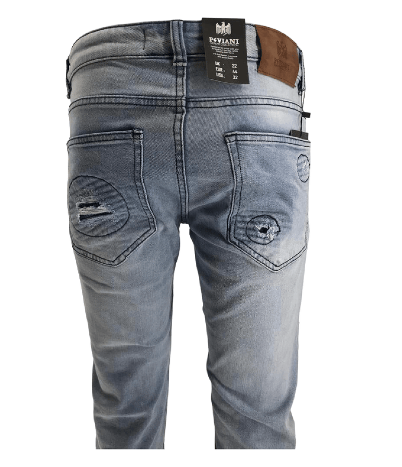 Men's Ripped Jeans Light Blue Men Peviani Carrot Fit Jean Designer Slim Patchwork Biker Denim Trouser Jeans Pants - Georgio Peviani