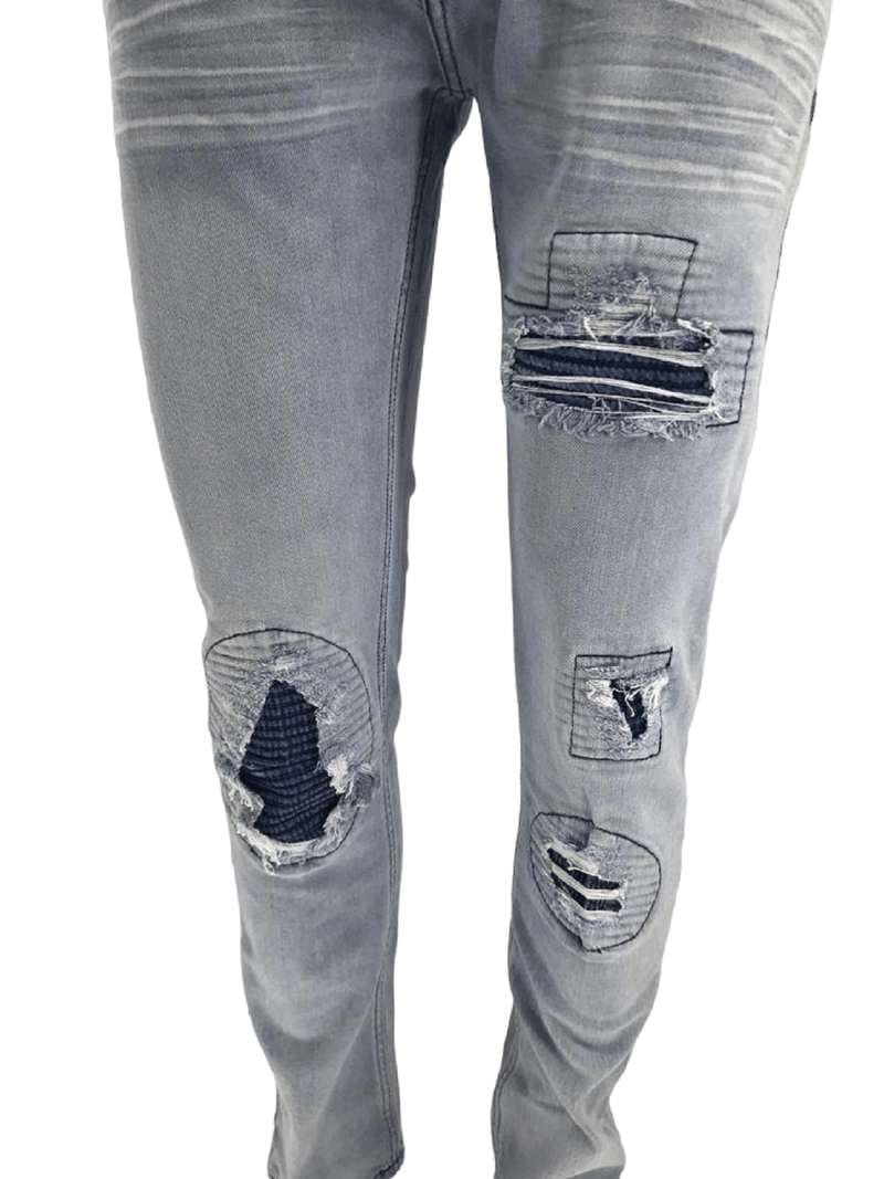 Men's Ripped Jeans Light Blue Men Peviani Carrot Fit Jean Designer Slim Patchwork Biker Denim Trouser Jeans Pants - Georgio Peviani