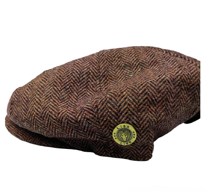 Mens Herringbone Hat 8 Panel Flat Cap Peaky Blinders Newsboy Tweed Baker Boy Gatsby 100% Wool Hat - Georgio Peviani