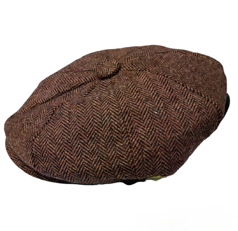 Mens Herringbone Hat 8 Panel Flat Cap Peaky Blinders Newsboy Tweed Baker Boy Gatsby 100% Wool Hat - Georgio Peviani