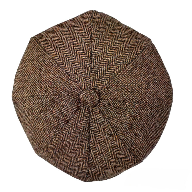 Mens Herringbone Hat 8 Panel Flat Cap Peaky Blinders Newsboy Tweed Baker Boy Gatsby 100% Wool Hat - Georgio Peviani