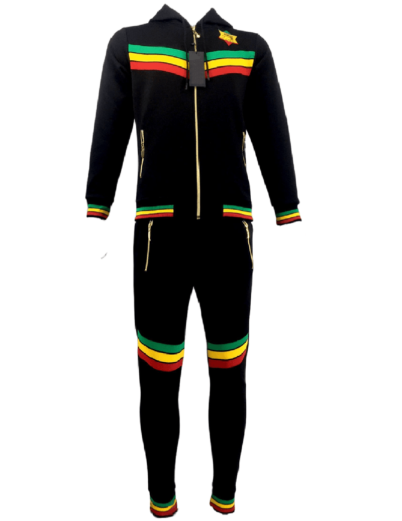 Mens Tracksuit 2 Piece Zipper Rasta Multicolour Men's Matching Sweatshirts Sweatpants Athletic Hoodie & Joggers Zip Pants Bottoms Track Suit - Georgio Peviani