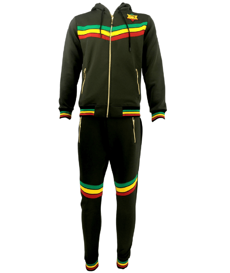 Mens Tracksuit 2 Piece Zipper Rasta Multicolour Men's Matching Sweatshirts Sweatpants Athletic Hoodie & Joggers Zip Pants Bottoms Track Suit - Georgio Peviani