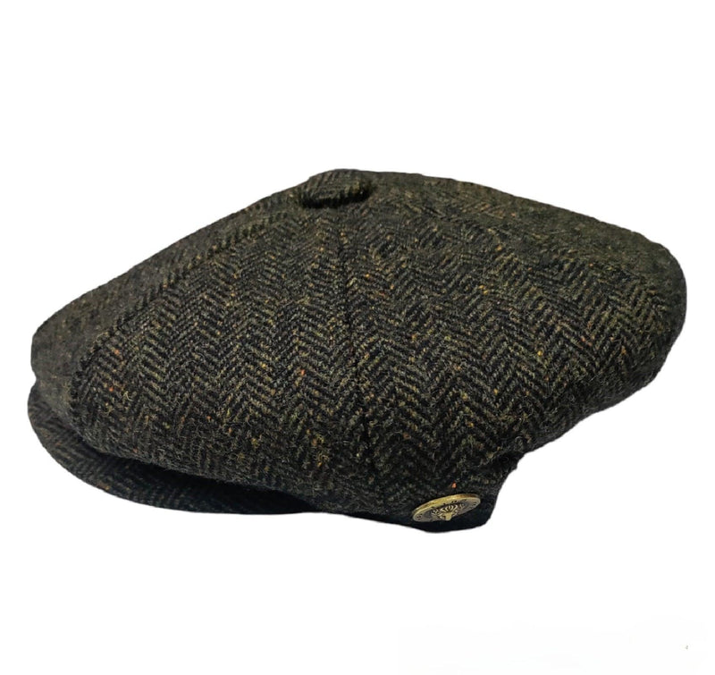 Mens Herringbone Hat 8 Panel Flat Cap Peaky Blinders Newsboy Tweed Baker Boy Gatsby 100% Wool Hat - Georgio Peviani