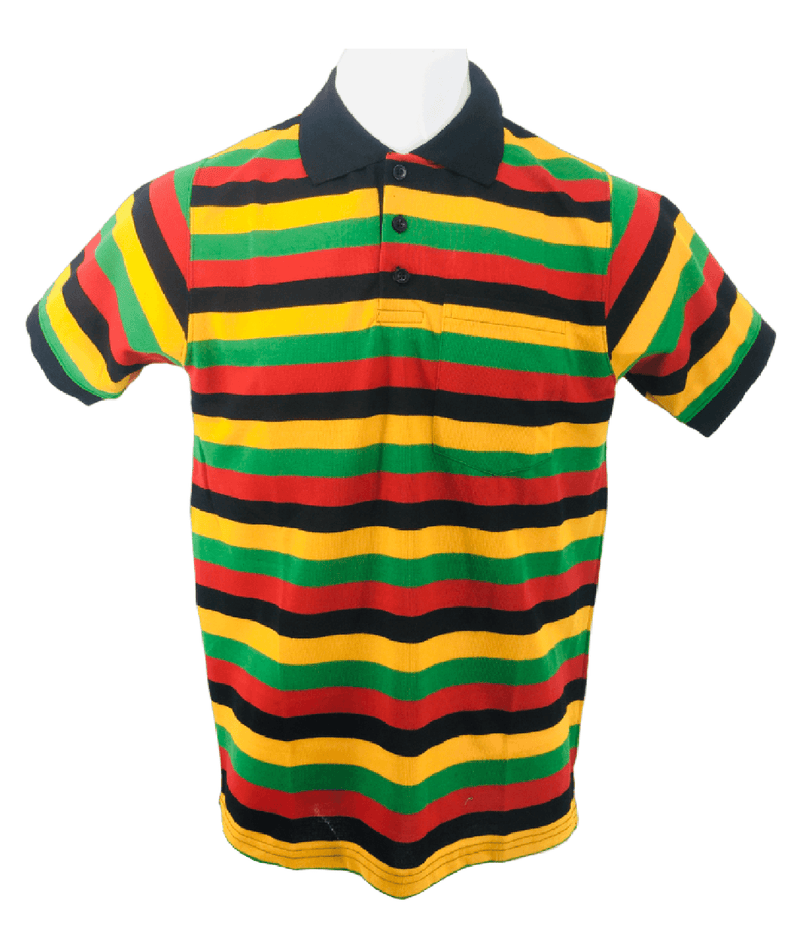Men's Rasta Polo Striped T Shirt Men Collar Short Sleeves Shirt Top Pendeen Tee - Georgio Peviani