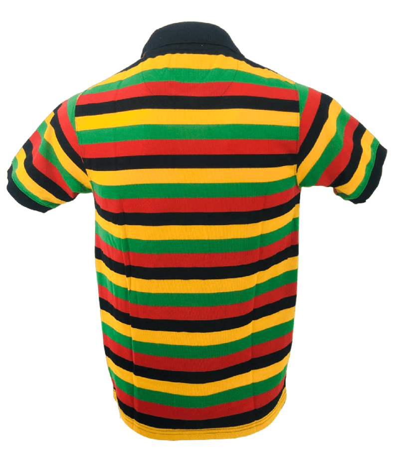 Men's Rasta Polo Striped T Shirt Men Collar Short Sleeves Shirt Top Pendeen Tee - Georgio Peviani