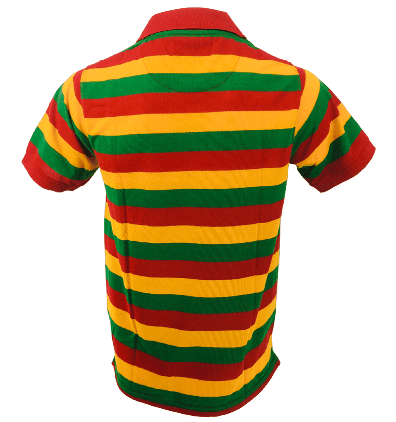 Men's Rasta Polo Striped T Shirt Men Collar Short Sleeves Shirt Top Pendeen Tee - Georgio Peviani