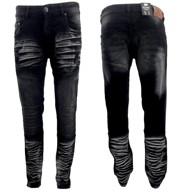 Mens Denim Jeans Georgio Peviani Skinny Slim Fit Trouser Men Two Tone Pants Stretch Filbury Black Pant Biker Zipper - Georgio Peviani