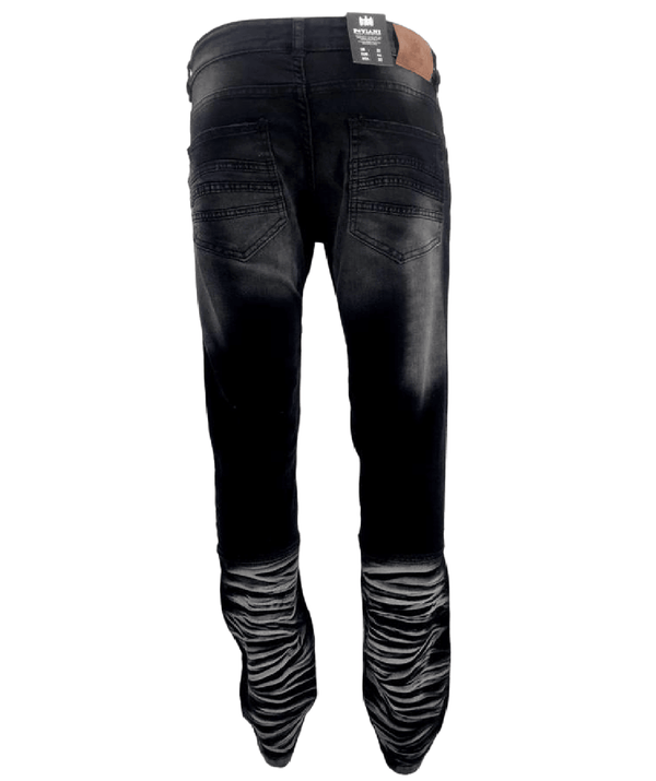 Mens Denim Jeans Georgio Peviani Skinny Slim Fit Trouser Men Two Tone Pants Stretch Filbury Black Pant Biker Zipper - Georgio Peviani