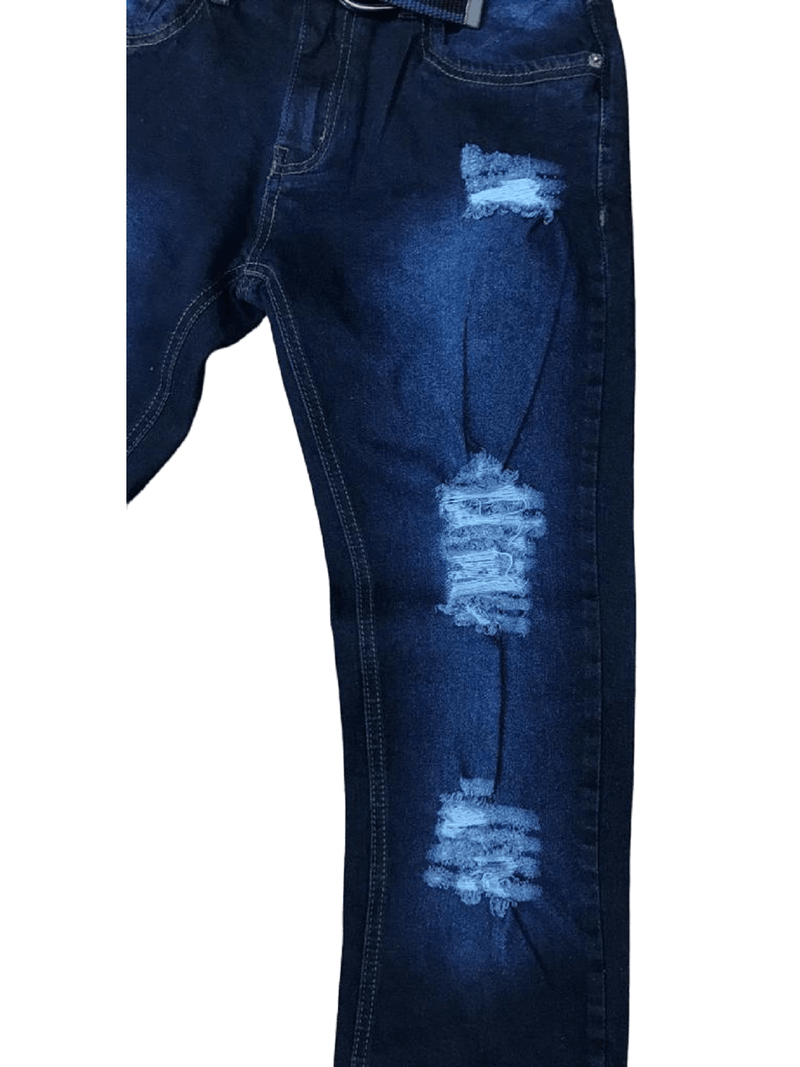 Mens Ripped Denim Jeans Peviani Tapered Fit Dark Blue With Belt Jean Pants W30 - Georgio Peviani