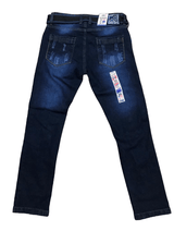 Mens Ripped Denim Jeans Peviani Tapered Fit Dark Blue With Belt Jean Pants W30 - Georgio Peviani