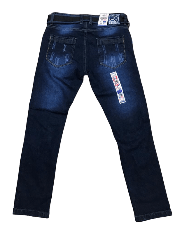 Mens Ripped Denim Jeans Peviani Tapered Fit Dark Blue With Belt Jean Pants W30 - Georgio Peviani