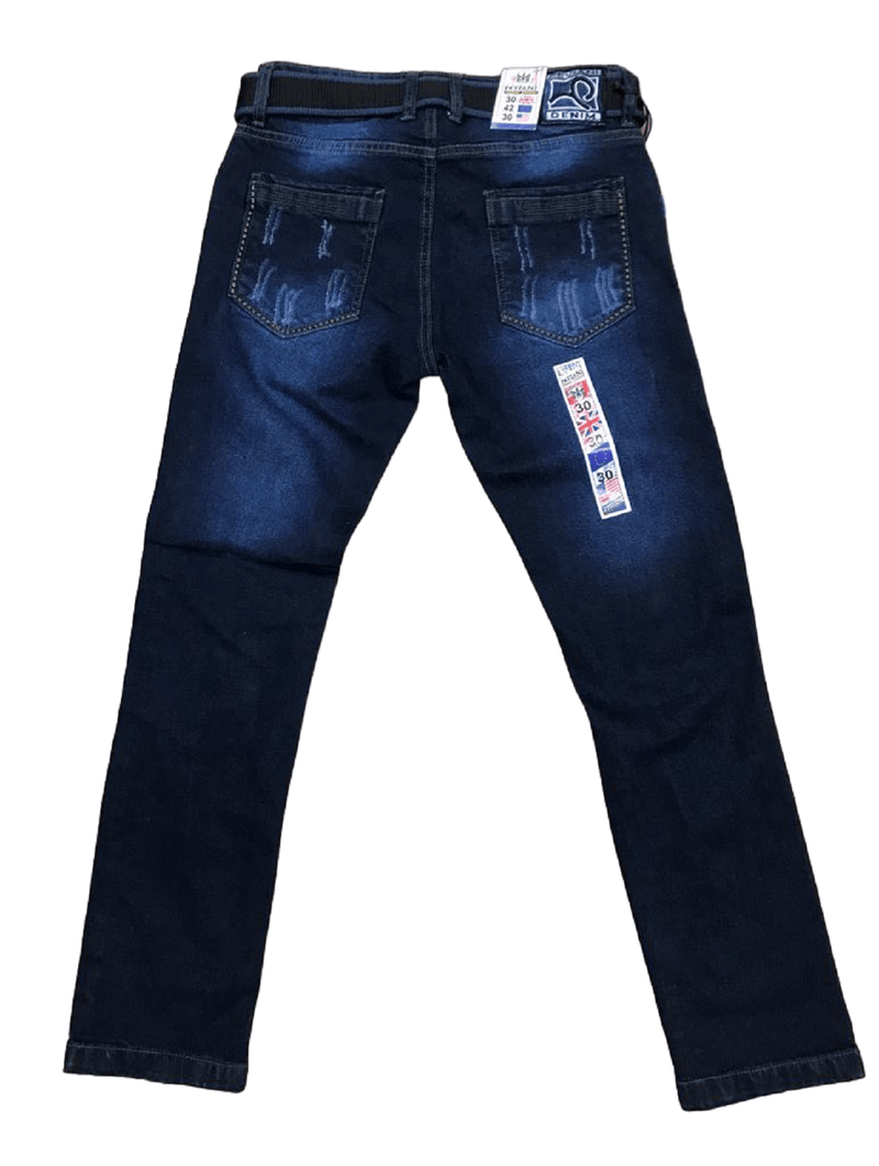 Mens Ripped Denim Jeans Peviani Tapered Fit Dark Blue With Belt Jean Pants W30 - Georgio Peviani