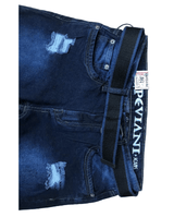 Mens Ripped Denim Jeans Peviani Tapered Fit Dark Blue With Belt Jean Pants W30 - Georgio Peviani