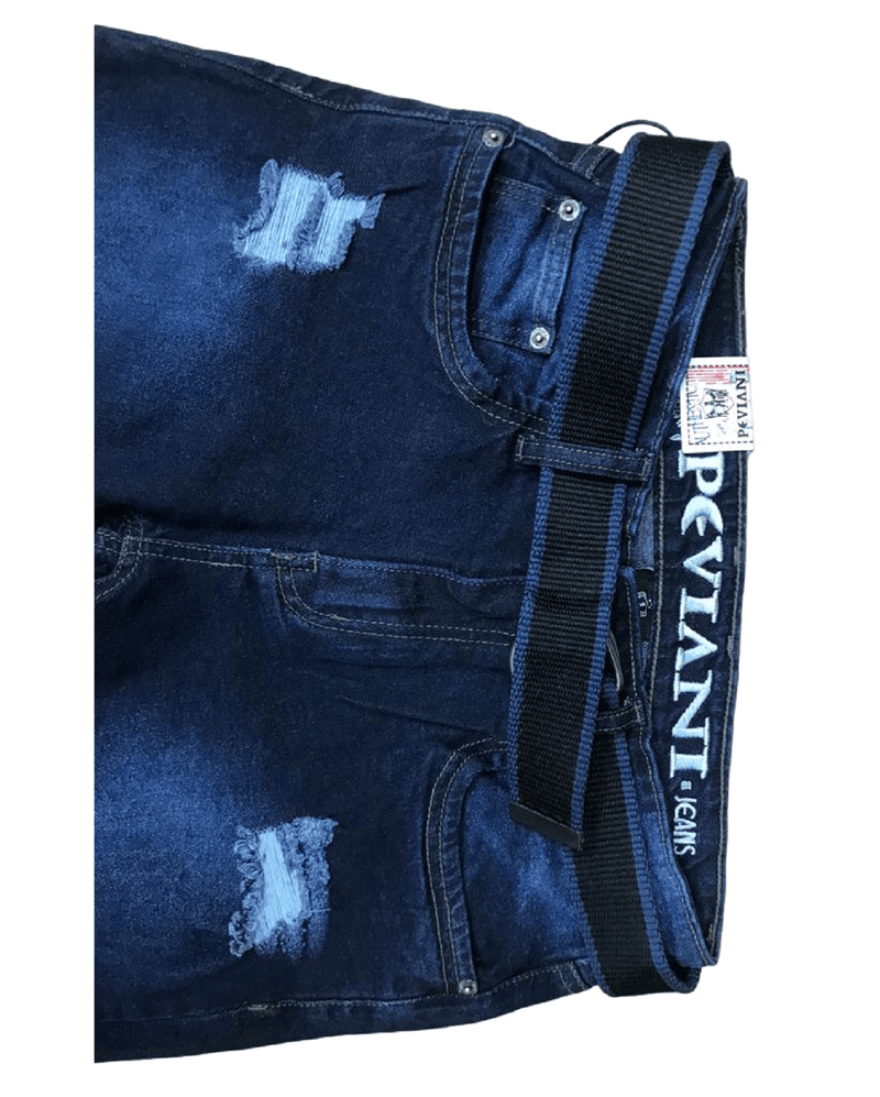 Mens Ripped Denim Jeans Peviani Tapered Fit Dark Blue With Belt Jean Pants W30 - Georgio Peviani