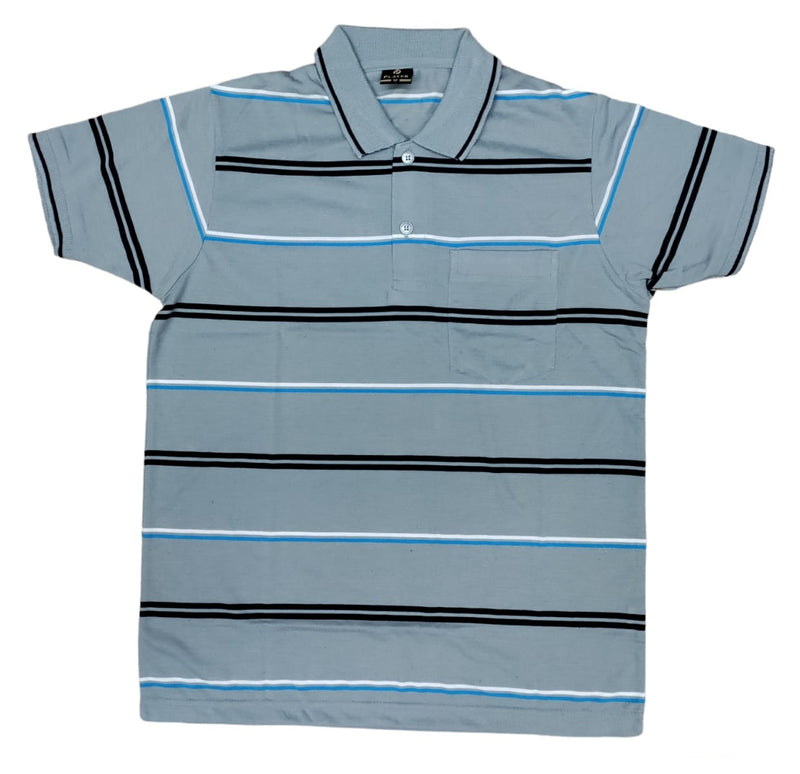 Mens Polo Striped Shirt Pique Short Sleeve Top Summer Casual With Pocket M - XXL