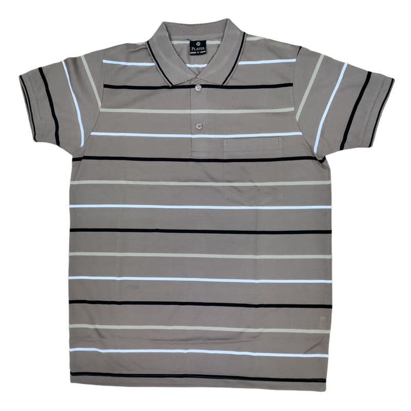 Mens Polo Striped Shirt Pique Short Sleeve Top Summer Casual With Pocket M - XXL