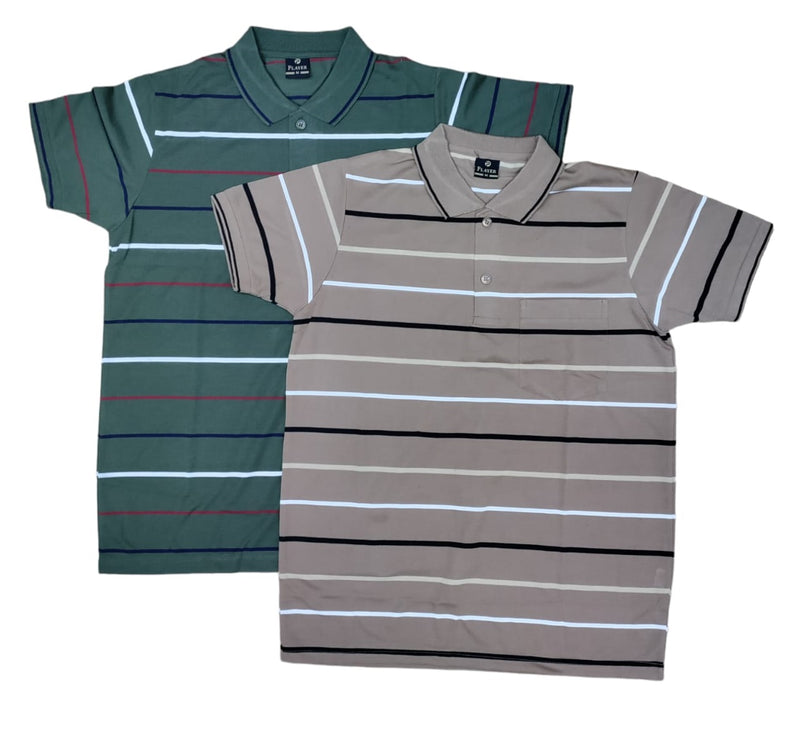 Mens Polo Striped Shirt Pique Short Sleeve Top Summer Casual With Pocket M - XXL