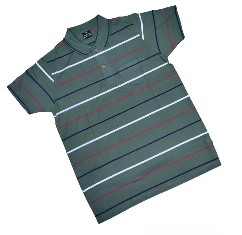 Mens Polo Striped Shirt Pique Short Sleeve Top Summer Casual With Pocket M - XXL