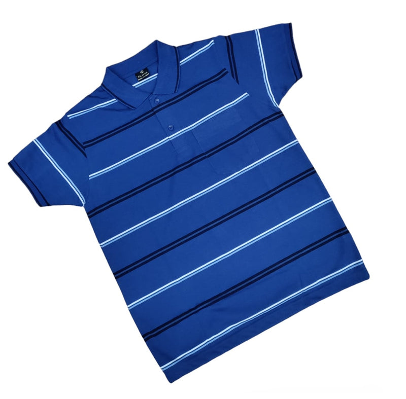 Mens Polo Striped Shirt Pique Short Sleeve Top Summer Casual With Pocket M - XXL