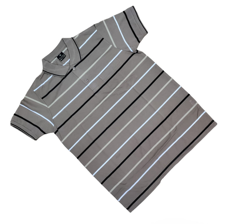 Mens Polo Striped Shirt Pique Short Sleeve Top Summer Casual With Pocket M - XXL