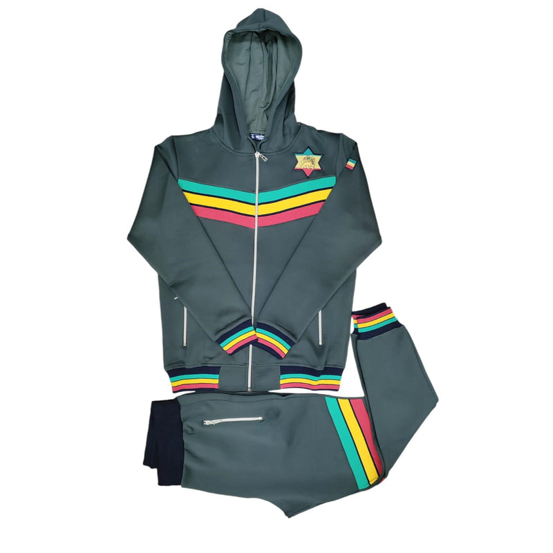 Mens Tracksuit 2 Piece Zipper Rasta Multicolour Men's Matching Sweatshirts Sweatpants Athletic Hoodie & Joggers Zip Pants Bottoms Track Suit