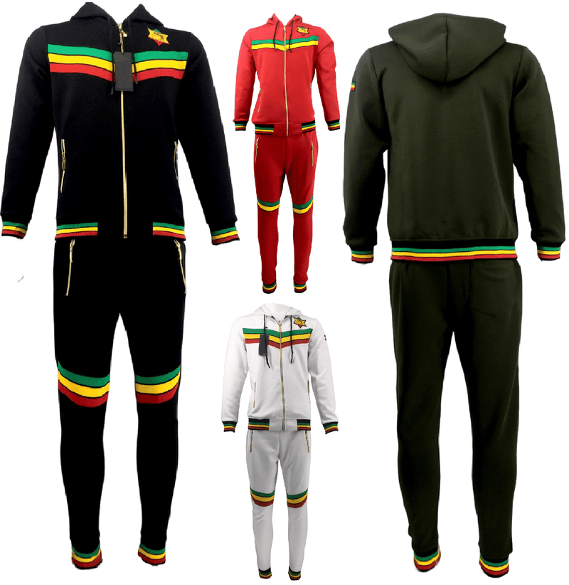 Mens Tracksuit 2 Piece Zipper Rasta Multicolour Men's Matching Sweatshirts Sweatpants Athletic Hoodie & Joggers Zip Pants Bottoms Track Suit - Georgio Peviani
