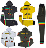 Mens Rasta Tracksuit 2 Piece Zipper Multicolour Men's Matching Sweatshirts Sweatpants Athletic Hoodie & Joggers Zip Pants Bottoms Track Suit (Rasta Lion)