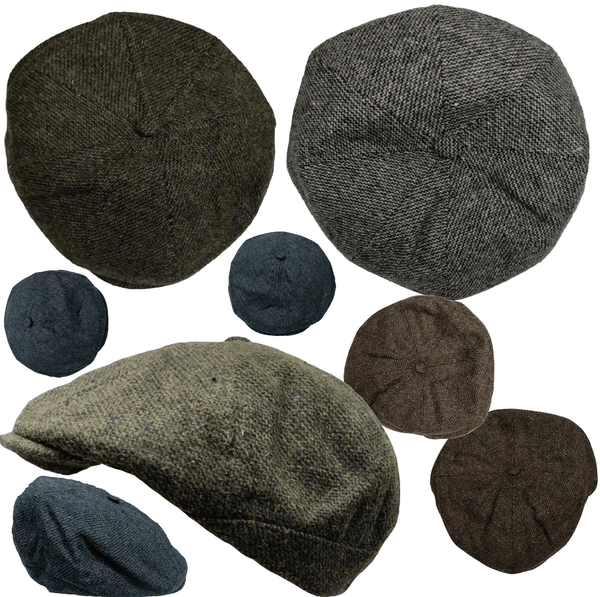 Peaky Blinders Newsboy Hat Gatsby Cap Flat Tweed herringbone 8 Panel Baker Boy - Georgio Peviani
