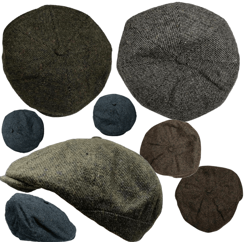 Peaky Blinders Newsboy Hat Gatsby Cap Flat Tweed herringbone 8 Panel Baker Boy - Georgio Peviani